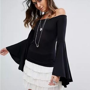 Free People black flare bell sleeve top